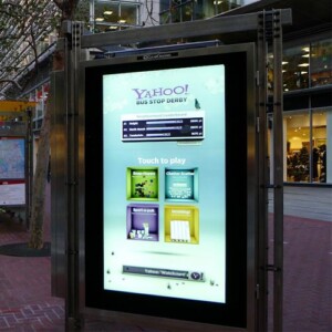 Free standing LCD display on city sidewalk